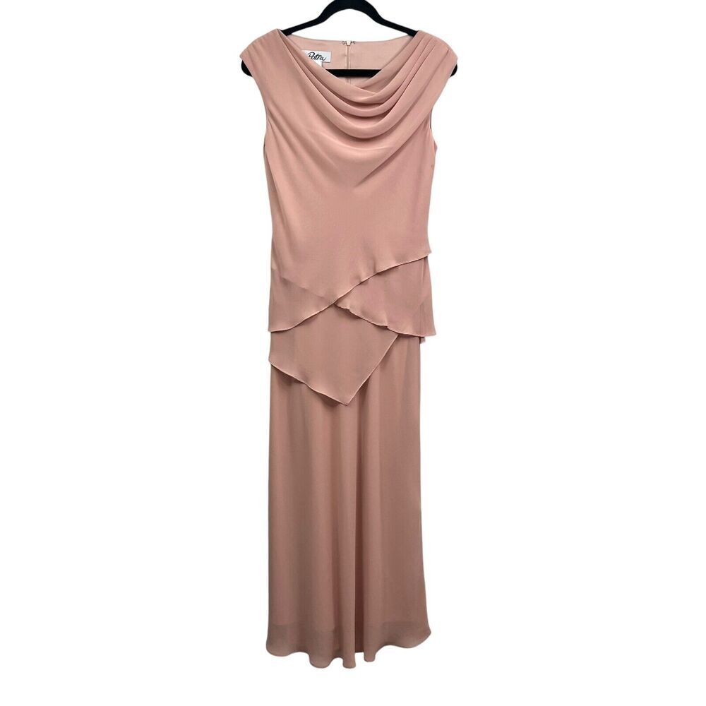 Patra Womens Long Gown Dress Ruched Layered Sleeveless Formal Peach Nude Sz 8*